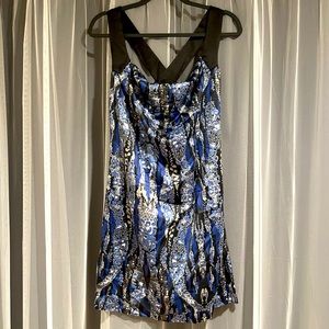 BCBG - Satin mini slip dress with abstract print and cross back. New W/ Tag.
